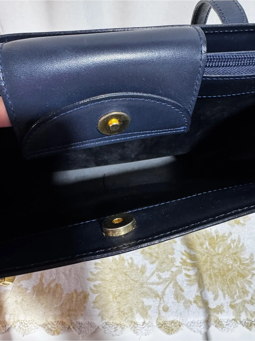 Bally Navy Leather Structured Satchel/Tote Gold Charm/Hardwares Made in Italy